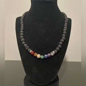 Chakra Crystal and Lava Rock Necklace